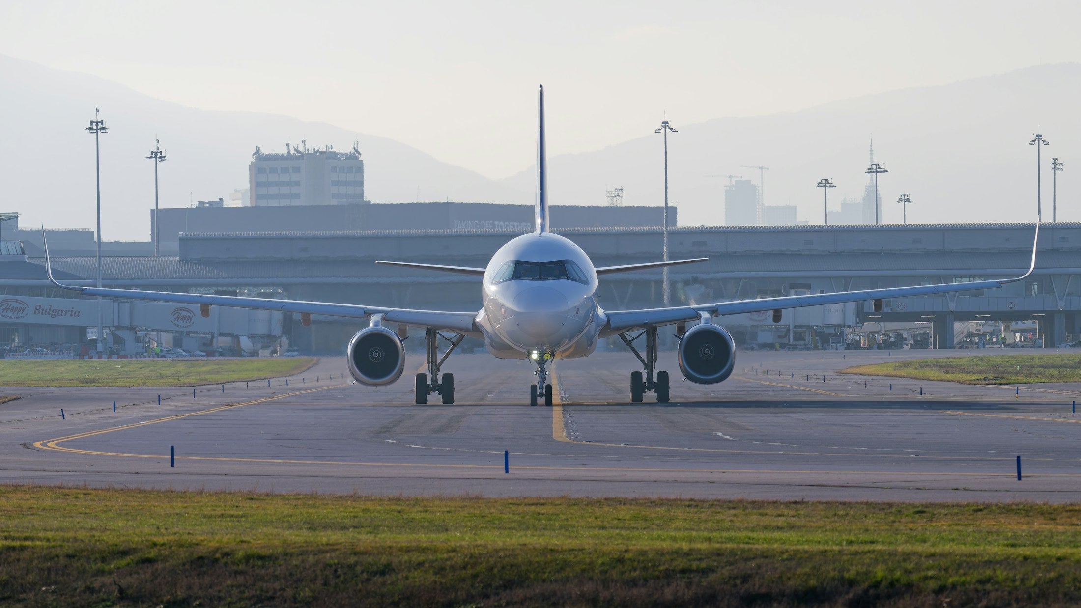 Commercial aeroplane on an airport runway